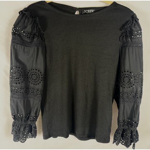 J. Crew Womens Ruffle-Sleeve Top Eyelet Detail Arms Size Medium, Romantic - Picture 1 of 5